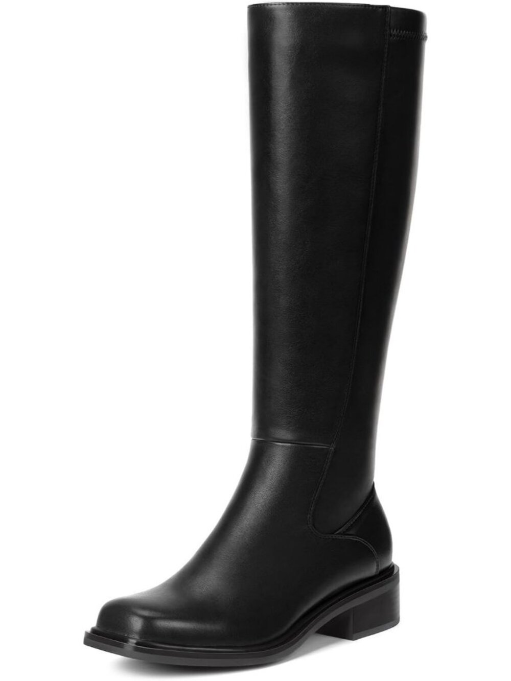 Women's Black Knee High Boots Size 11 Low Heel Square Toe Tall Boot Side Zipper